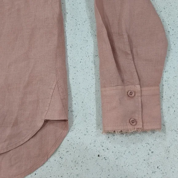 Cloth & Stone 100% Linen Pale Pink Button Down Shirt Collared Long Sleeve L - Picture 6 of 9